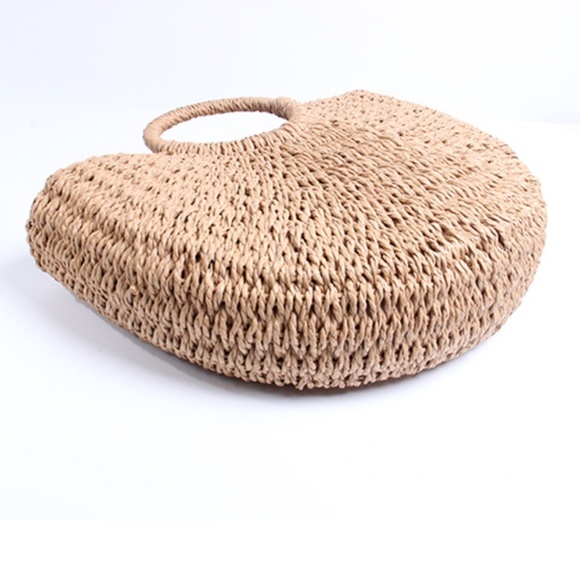 Glam Girl Fashion Handbags - NWT Half Circle Premium Hand Woven Straw Bag